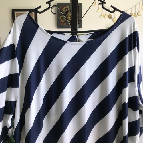CATO size 26 / 28W Navy Blue & White Diagonal Striped Maxi Dress NWT - Picture 2 of 6