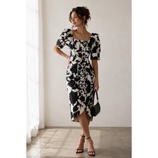 Christopher John Rogers for Target Black White Floral Puff Sleeve Midi Dress 4