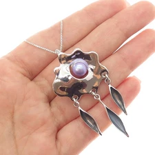 HAGIT GORALI Sterling Silver Vintage Real Lavender Pearl Modernist Necklace 18"