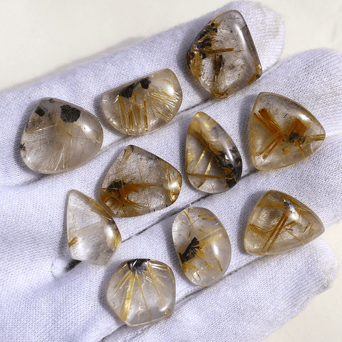 Lotto 10 Pezzi Pietre Preziose Cabochon Quarzo Rutilo Dorato Naturale Qualità AAA 15mm-20mm - Foto 2 di 12