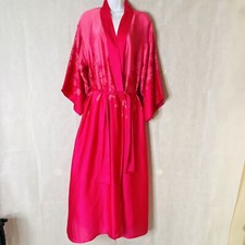 NATORI Red Floral Polyester Kimono Style Long Nightgown Robe Women's Size S