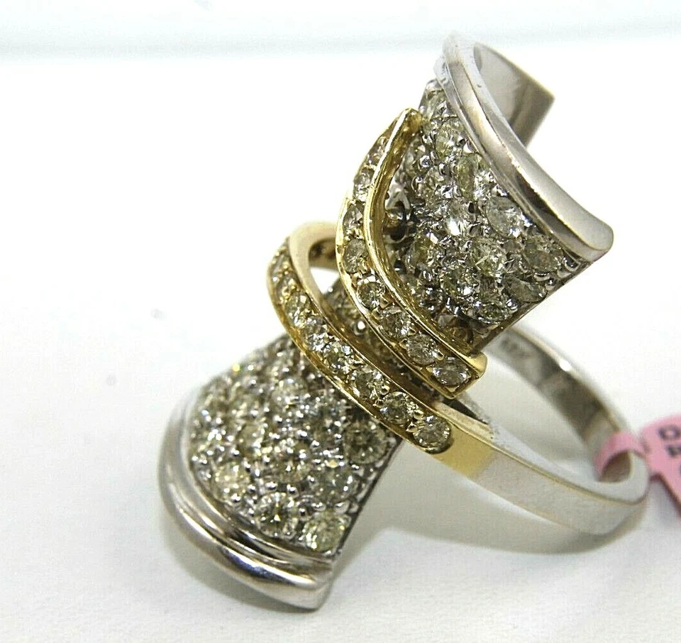Long Natural Round Diamond Cluster Lady's Ring 14k White & Yellow Gold 10.75Ct - Image 2 of 4