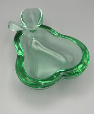 Vannes Le Chatel Crystal Green Pear Shaped Ashtray or Trinket bowl