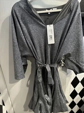 NEW NWT RHODE Ryan Belted Glitter Jersey Mini Dress In Silver SIZE M MSRP $495