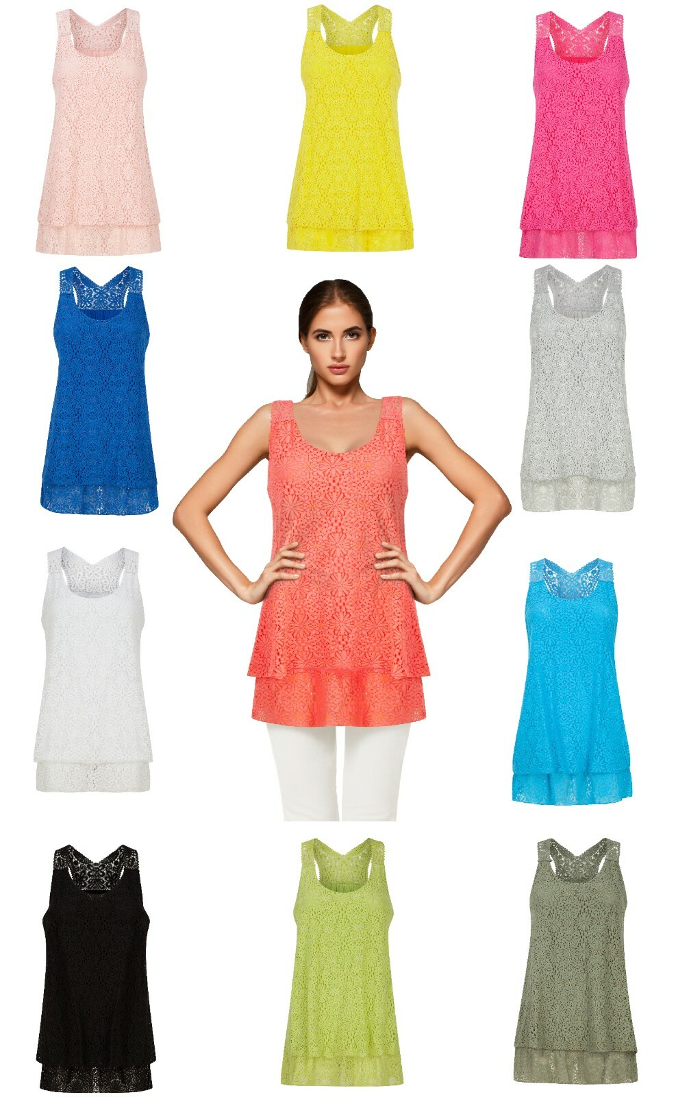Ladies Women's Vest Top Italian Cotton Womens Girls Loose Fit Lace Spring  Summer | eBay