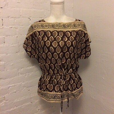 Lauren Ralph Lauren tie waist boat neck Top leaf print pxs