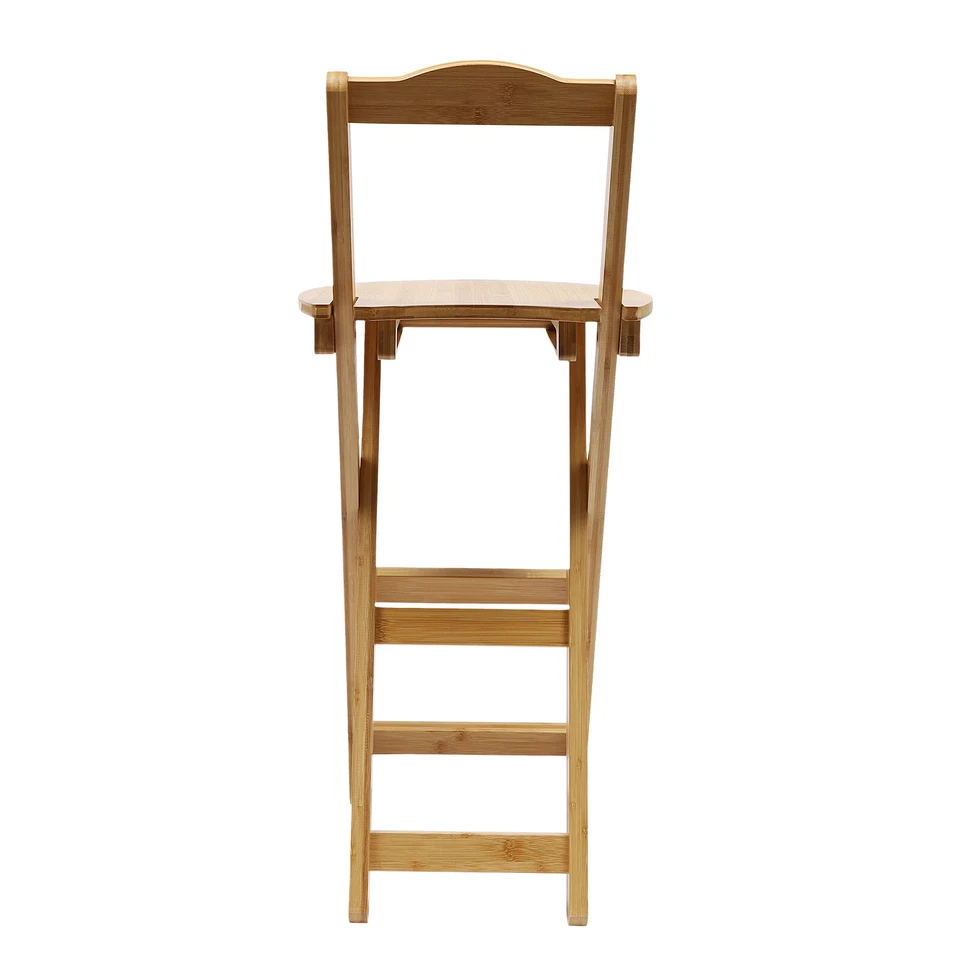Folding Bamboo Stool Portable Tall Chair Bar Stool Foldable Porch Kitchen Chair - Image 4 of 4