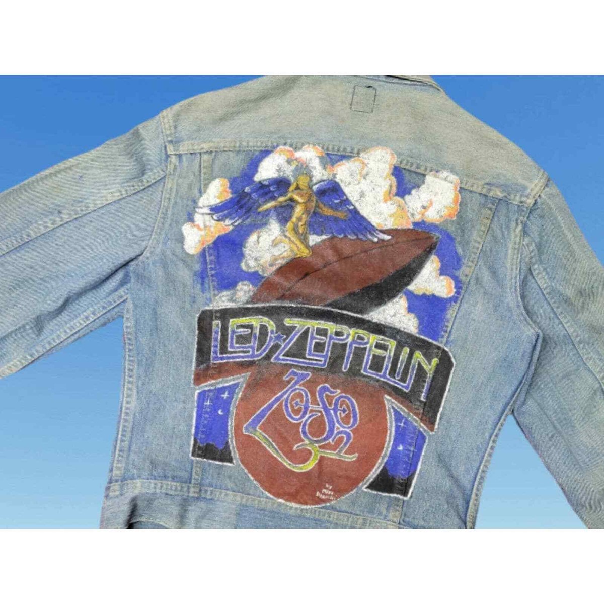 Vintage 80s Lee Led Zeppelin Denim Jacket Distressed Hand Painted