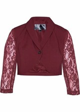 Spitzen-Bolero mit 3/4-Ärmeln Gr. 36 Rubinrot Damenjacke Sakko Blazer Neu*