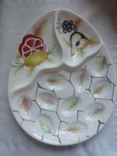 Italian Ceramic  Deviled Egg Vintage Round Serving Tray Plate Platter 12 slots