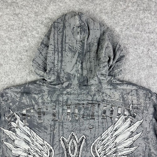 Affliction Shirt Herren L Grau Langarm Hoodie Henley Skull Cross Y2K Grunge* - Bild 9 von 14