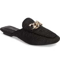 JEFFREY CAMPBELL 'Varma' Black Jacquard Mules Chain  Accent 5.5 - 6 New