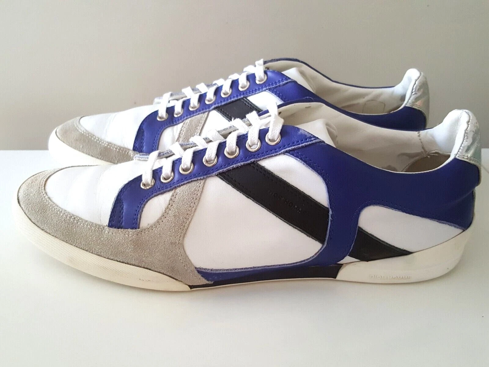 Baskets basses à lacets cuir Dior Homme bleu gris blanc taille 43 UK 9