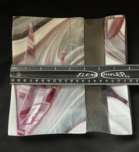 Unique White & Pink Fused Glass Plate 8"x 8", Rippled Effect w/ Clear Strip - Picture 7 of 8