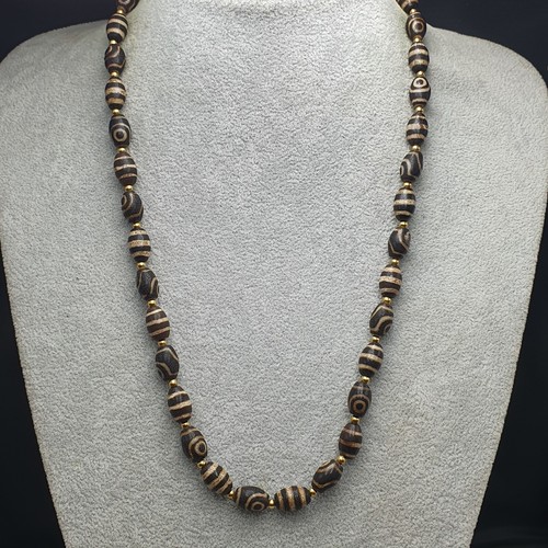 2 Eyes & 3 Stripe Pattern Vintage Tibetan Agate Beaded Necklace - Picture 16 of 21