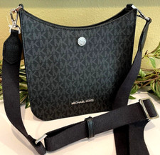 MICHAEL KORS WOMENS SMALL MESSENGER CROSSBODY SHOULDER BAG MK BLACK LOGO SILVER