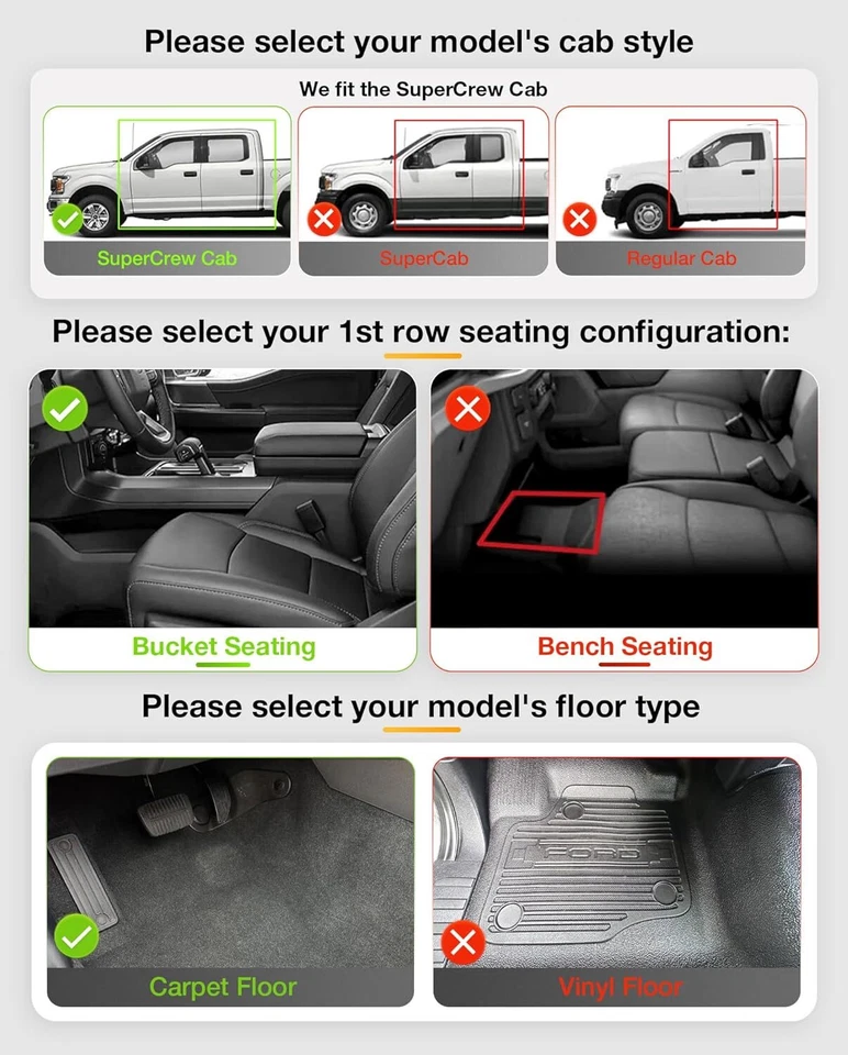 3W TPE Floor Mats for 2015-2025 Ford F-150/F-150 Lightning Super Crew Cab Liner - Image 2 of 4