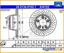 Bremsscheibe ATE 24.0134-0102.1 für Porsche 911 Cabriolet