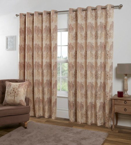 ORCHARD WILLOW TREE Metal Ring Top Eyelet Embroidery Curtains. 4 Colours 5 Sizes - Picture 3 of 8