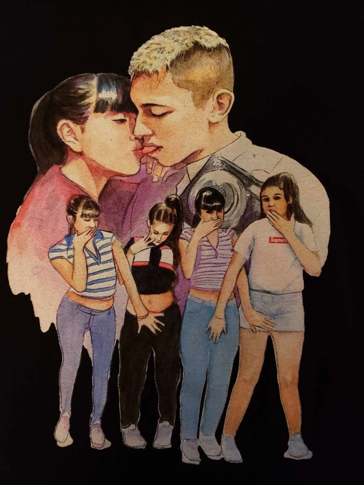 T shirt noir Supreme Kissing filles taille L grande boîte tee kiss rare