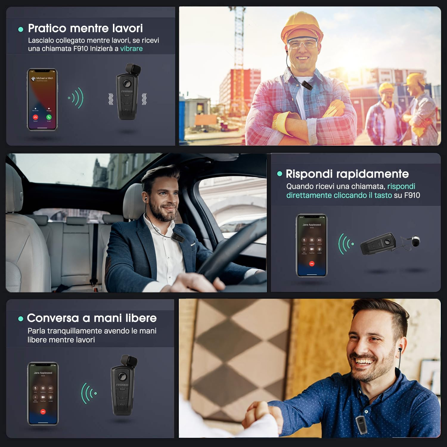 ✅Fineblue F910 Auricolare Bluetooth Retrattile con Clip, Vibrazione, Microfono foto 3