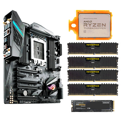 AMD 2950X ASUS X399-E Mainboard 8x 32GB 3200 MHz RAM 1TB SSD +2U chassis +cooler