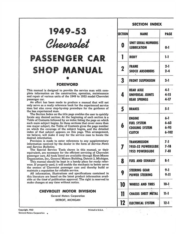 1949 1951 1952 1953 1954 Chevrolet Shop Service Repair Manual Engine Drivetrain - Image 2 of 4