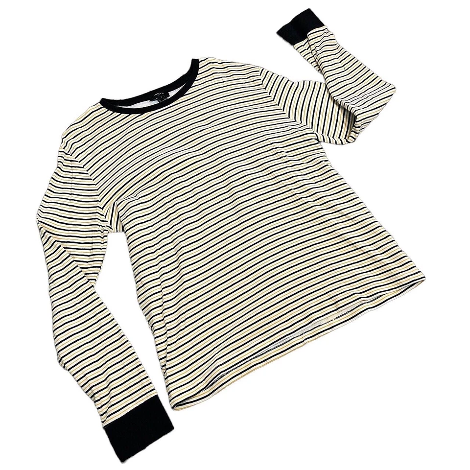 Camiseta a rayas manga larga Forever 21 hombre talla grande amarilla Foto 4 de 4