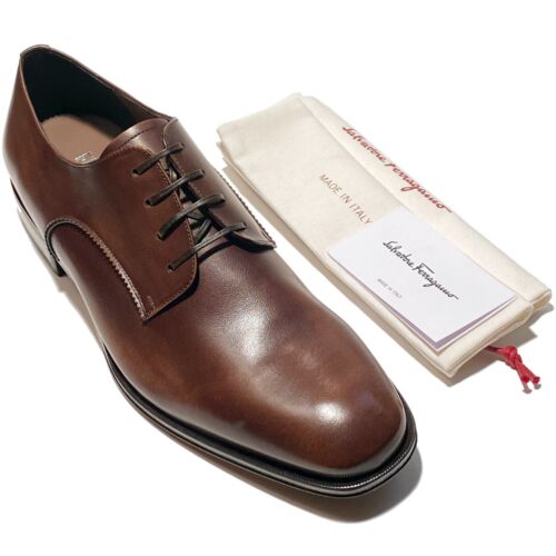 Ferragamo Men's 10.5 EE Leather Polished DANIEL Oxford Brown Dress Shoes Derby