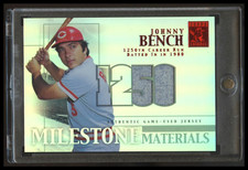 2002 TOPPS TRIBUTE MILESTONE MATERIALS JERSEY NUMBER (RED) JOHNNY BENCH /5 GU SP