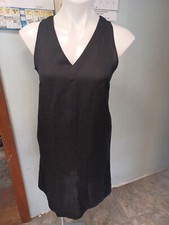 Loft Pullover Sleeveless Black Sheath Dress Women Sz 2 minimalist Linen Blend