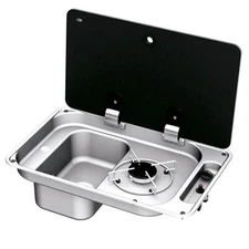 CAN 1 Left Handed Burner Sink Combi Unit c/w Glass Lid & Piezo Ign