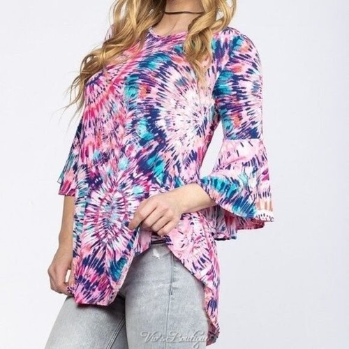 Viv's Fireworks Print Boho Top Bell Sleeve V-Neck Women's Size S - Picture 4 of 6