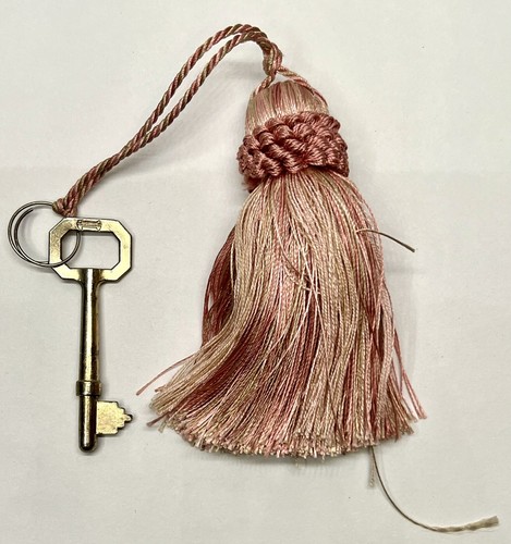 Vintage Antique Skeleton Key Solid Barrel Marked With Tassel