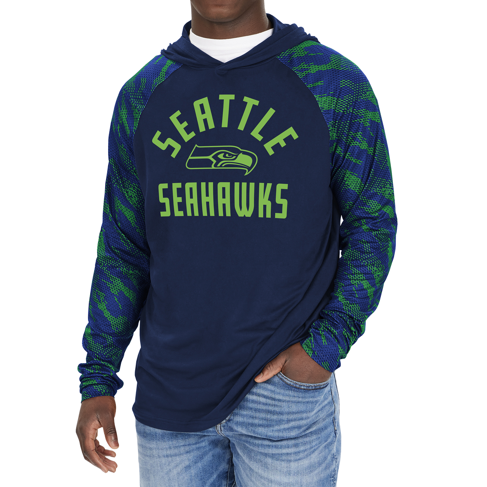 Пуловер с капюшоном и принтом гадюки Zubaz NFL Mens Seattle Seahawks Толстовка с капюшоном и принтом гадюки