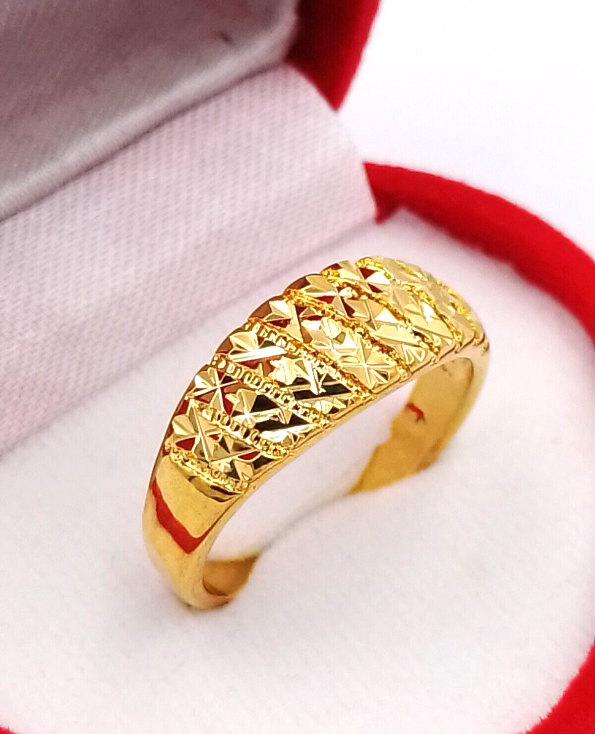Gold Ring Diamond Cut 23K 24K Thai Yellow Gold Plated Men Women Jewelry ...