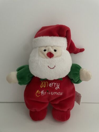 Peluche prestige bébé Père Noël joyeux poupée hochet vert rouge lovey T58 - Photo 1/3