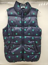 Old Navy Girls Size Large 10-12 Puffer Vest Polka dot Blue Green Fleece Lined