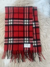 Edinburgh 100 Lambs Wool Plaid Scarf Red Black White 68x10