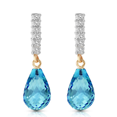 14K. MASSIVER GOLD OHRRING MIT DIAMANTEN & BLAUTOPAS (Gelbgold)