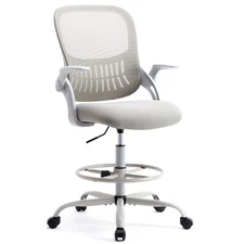 Ergonomic Mid Back Drafting Chair Office Wheeled Chair with Flip-up Armrest