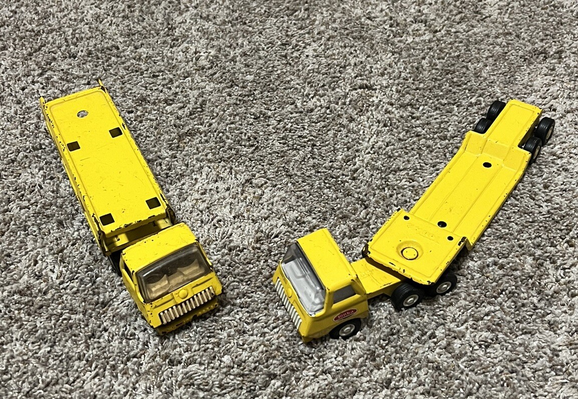Vintage Tonka 1970's Mini Semi Trucks & Lowboy Flatbed And Transport Trailers-image
