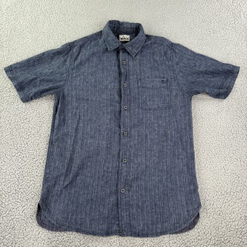 Vintage Woolrich Shirt Mens L Blue Stripes Hemp Organic Cotton Blend - Picture 2 of 7