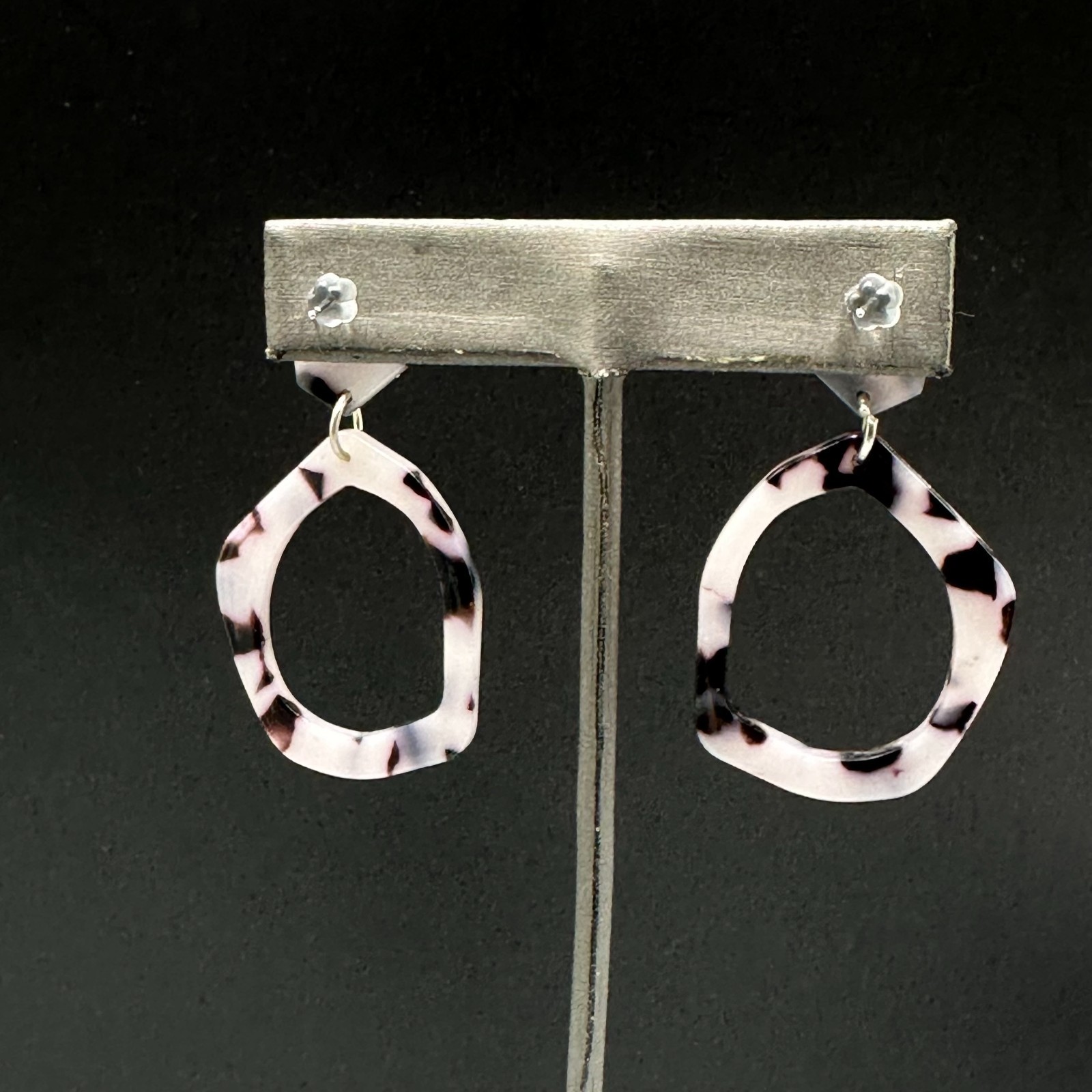 Gray Black Acrylic Geometric Dangle Earrings Irre… - image 4