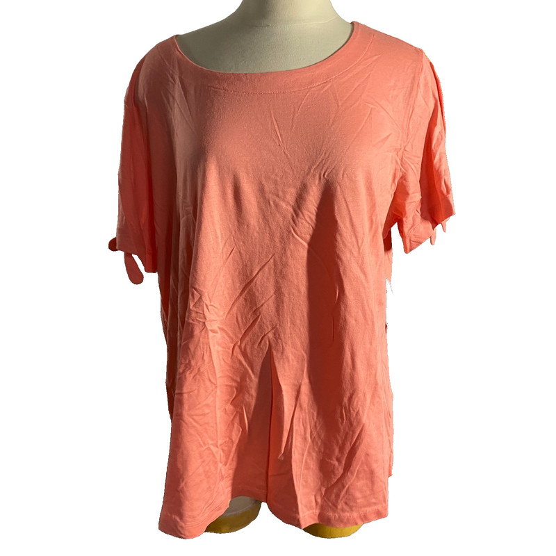 Karen Scott Shirt NWT Woman 1X Top Coral Short sleeve Tie Shoulder Scoop New