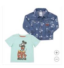 NWT Girl Boy Disney MICKEY MOUSE 2 Piece Denim Jacket Green T Shirt Kid Size 6