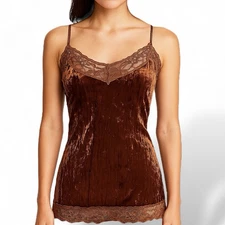 No Boundaries Copper Crushed Velvet Lace Cami Tank Top Y2K 90s Grunge