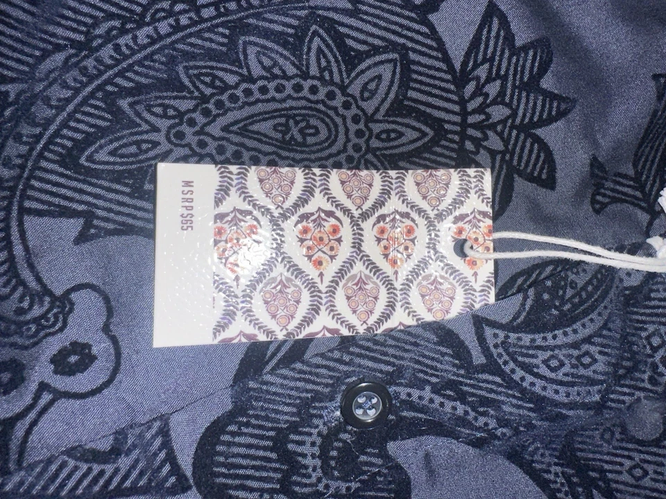 XL Consequence Velvet Embossed Paisley AOP Shirt Mens Club Night Out Navy Retro - Image 3 of 4