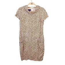 Pendleton Mini Dress Women 10 Tan Linen Leopard Animal Print Cowl Neck Sheath