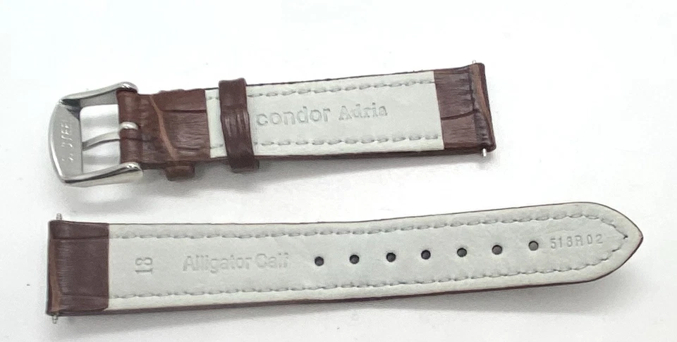 NUEVA Correa de Reloj Condor Adria MARRÓN Cuero Grano de Caimán 18mm Asas con Barra de Resorte Foto 2 de 4